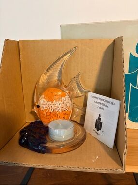 NEW Vintage PartyLite Riviera Tealight Holder Orange Glass Fish Tealight Holder